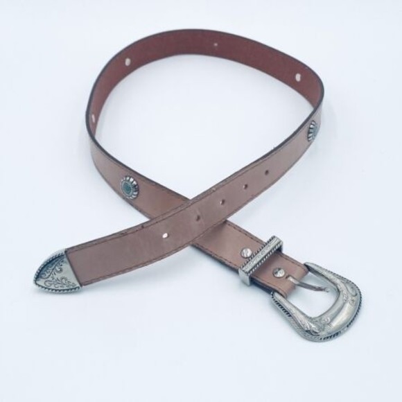 Omega Leather Belt Tan with Silver Tone & Aqua Detail Size Large Vintage Taiwan - Picture 4 of 8